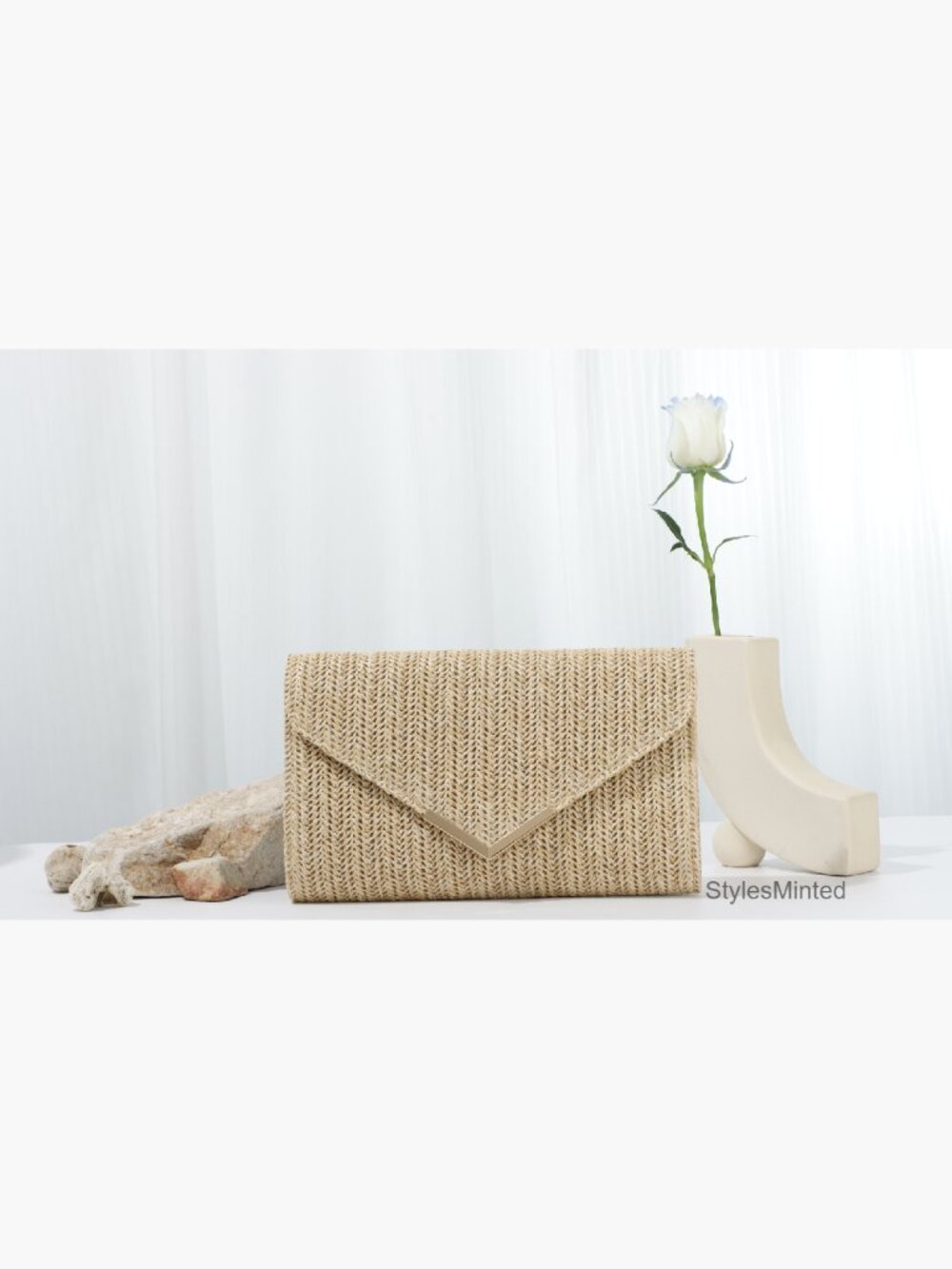 Straw Clutch Purse Woven Raffia Summer Evening Bag Wedding Vacation Party Beach - Picture 7 of 7